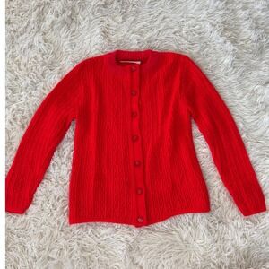 Vintage May Knit Red Acrylic Cardigan Sweater Girls Kids Cute Retro